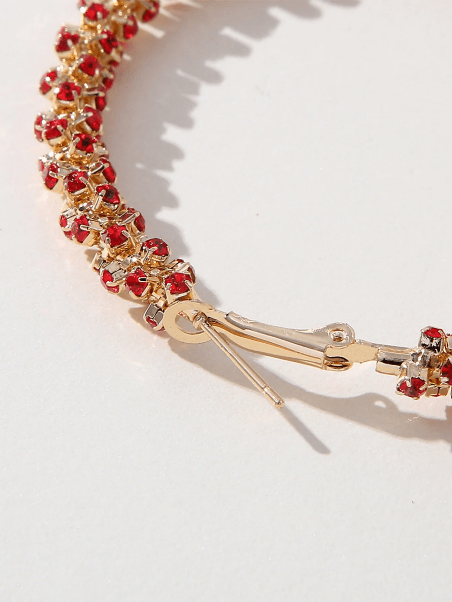 Golden Rhinestones Simple Hoop Earrings - KissProm