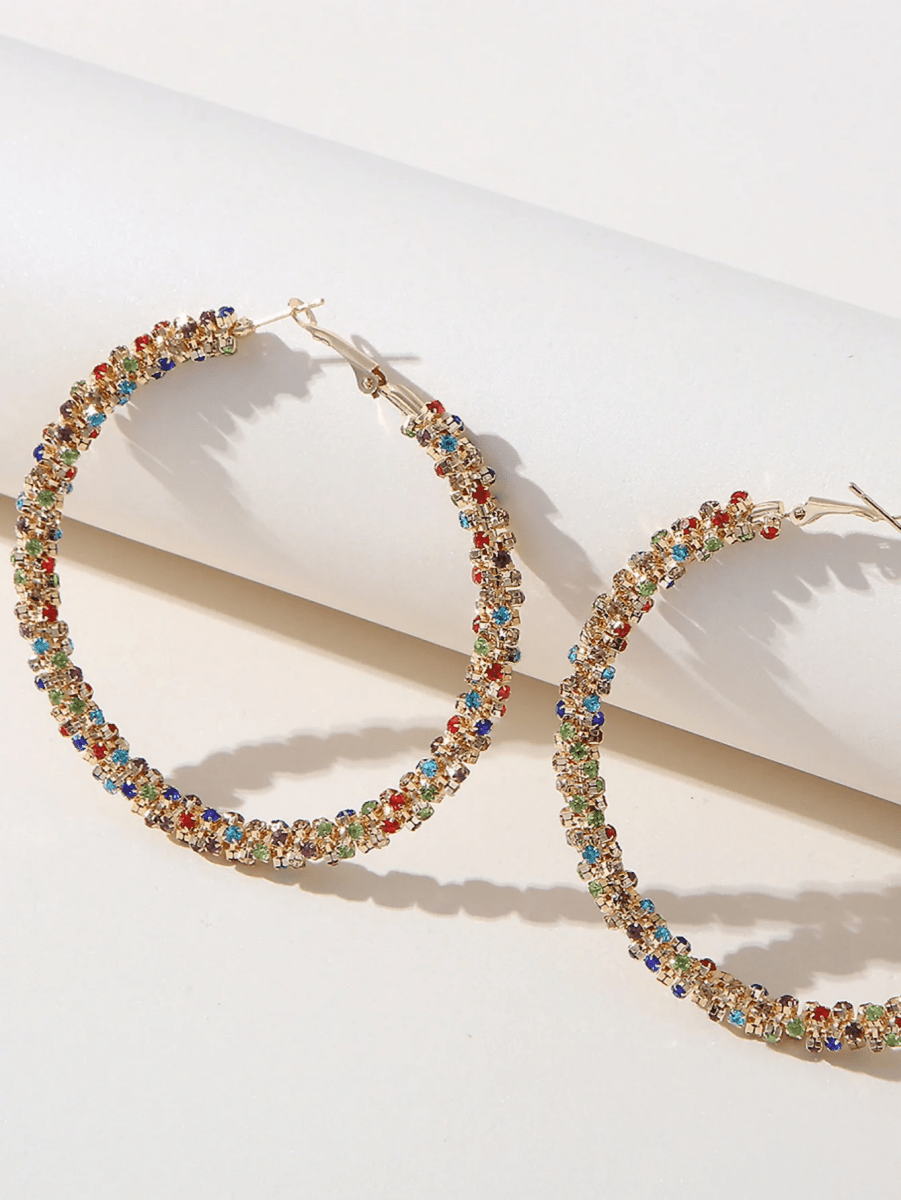 Golden Rhinestones Simple Hoop Earrings - KissProm