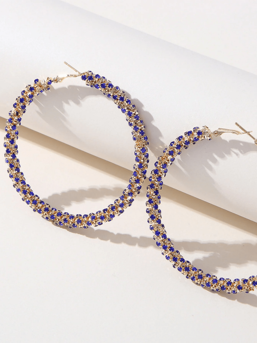 Golden Rhinestones Simple Hoop Earrings - KissProm