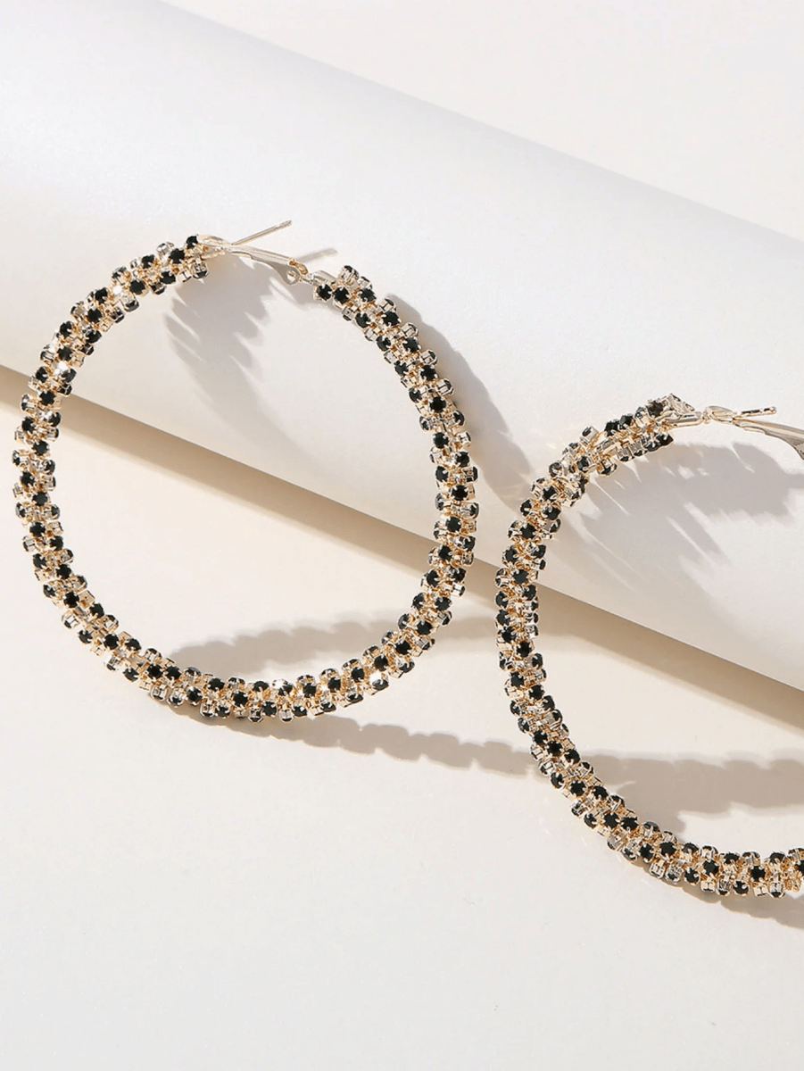 Golden Rhinestones Simple Hoop Earrings - KissProm