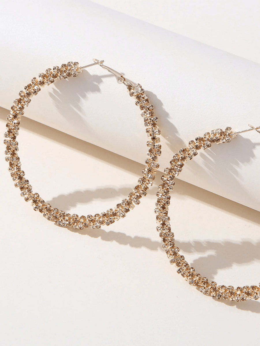 Golden Rhinestones Simple Hoop Earrings - KissProm