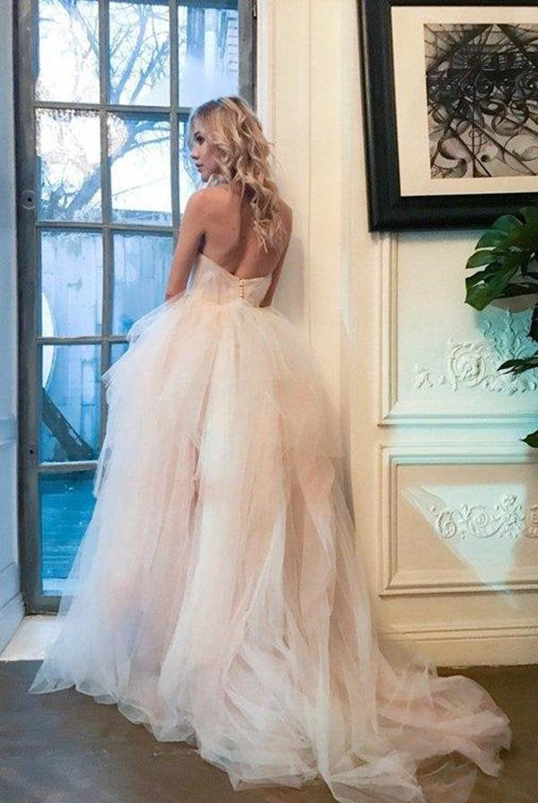 Strapless Sweetheart Backless A Line Strapless Tulle Long Wedding Dresses