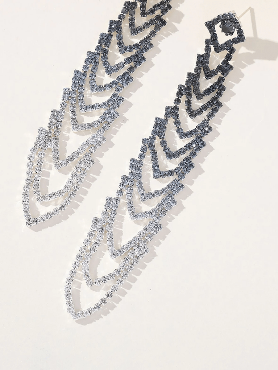 Gray Gradient Rhinestones Tassel Long Chain Earrings - KissProm