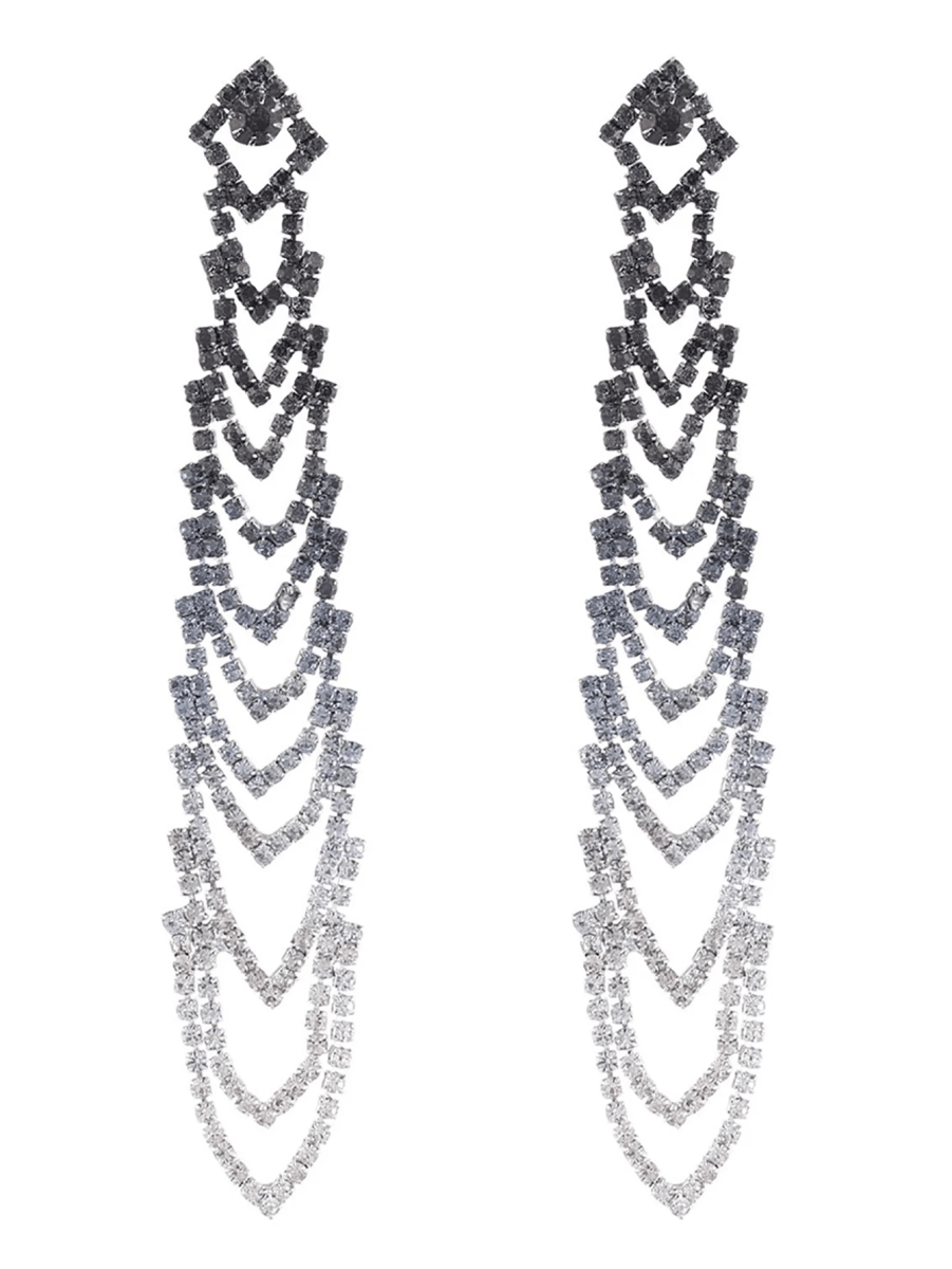 Gray Gradient Rhinestones Tassel Long Chain Earrings - KissProm