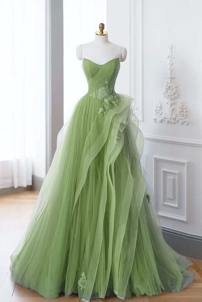 Saflor | Green A-Line Off Shoulder Long Prom Dress Lace Long Evening Dress