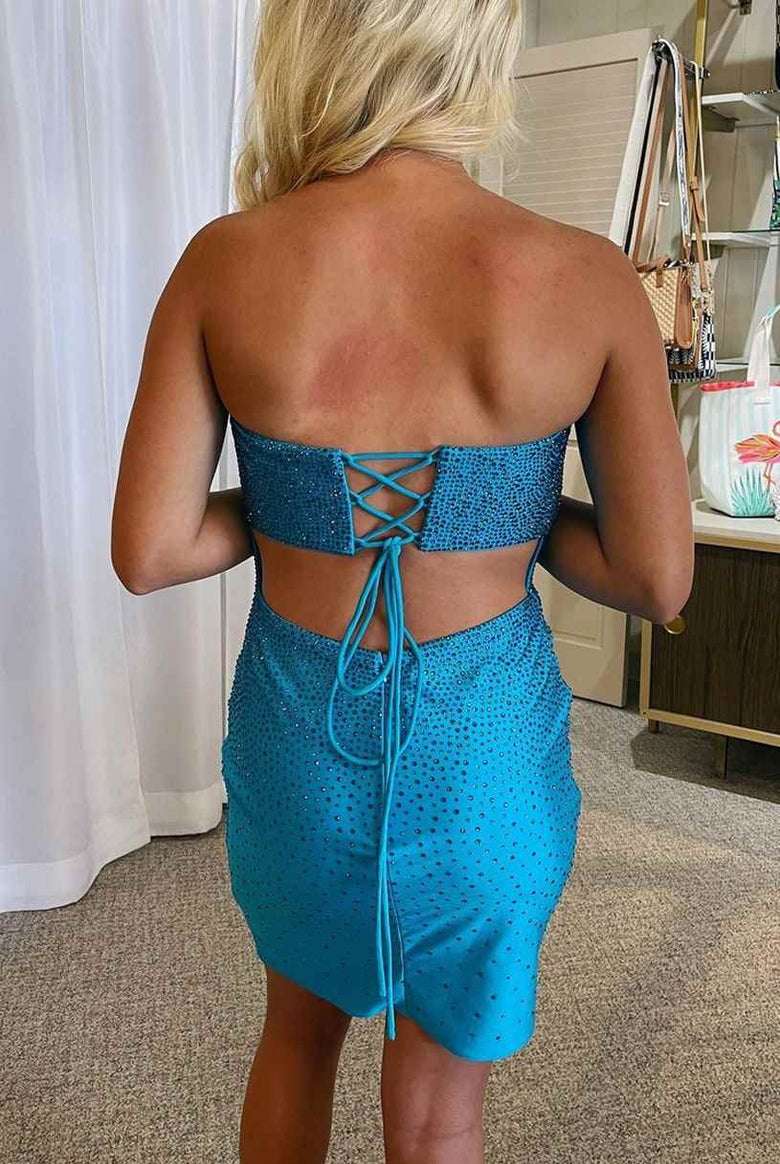 Glitter Yellow Bodycon Strapless Lace Up Short Homecoming Dress