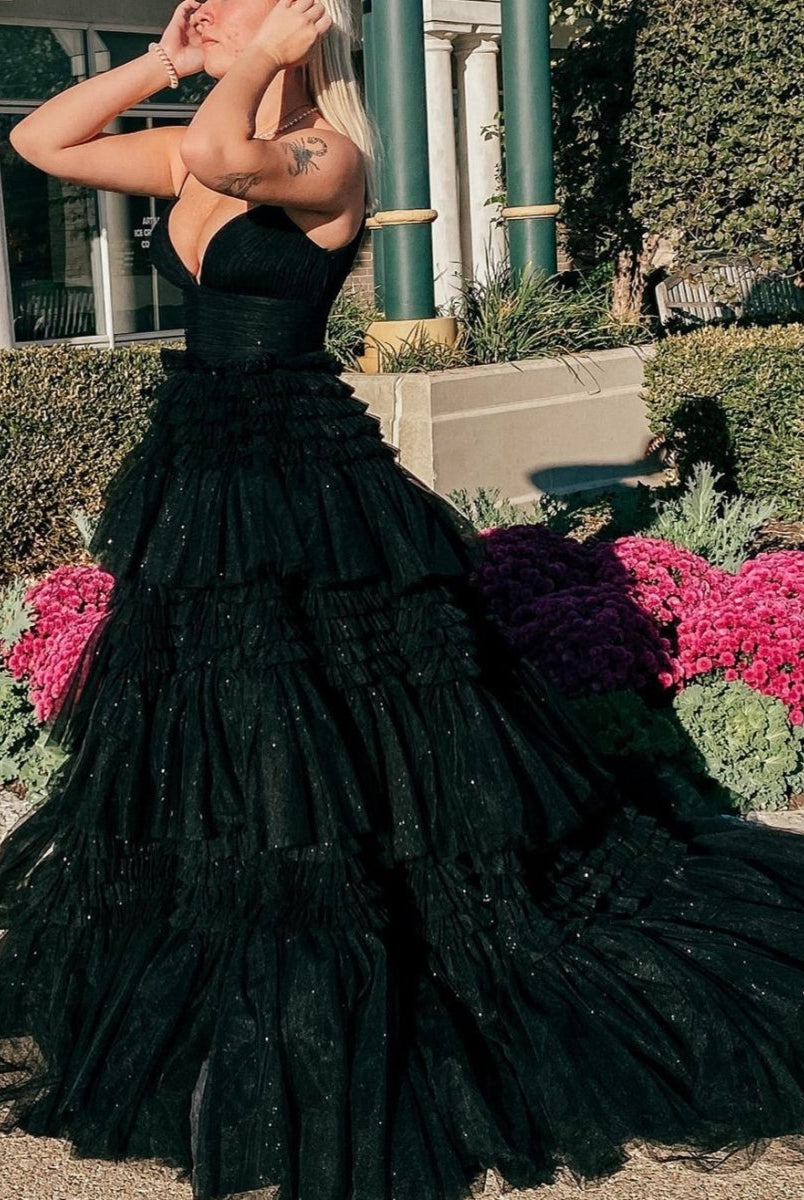 Amanda | Tulle Deep V Neck Spaghetti Straps Long Prom Dress