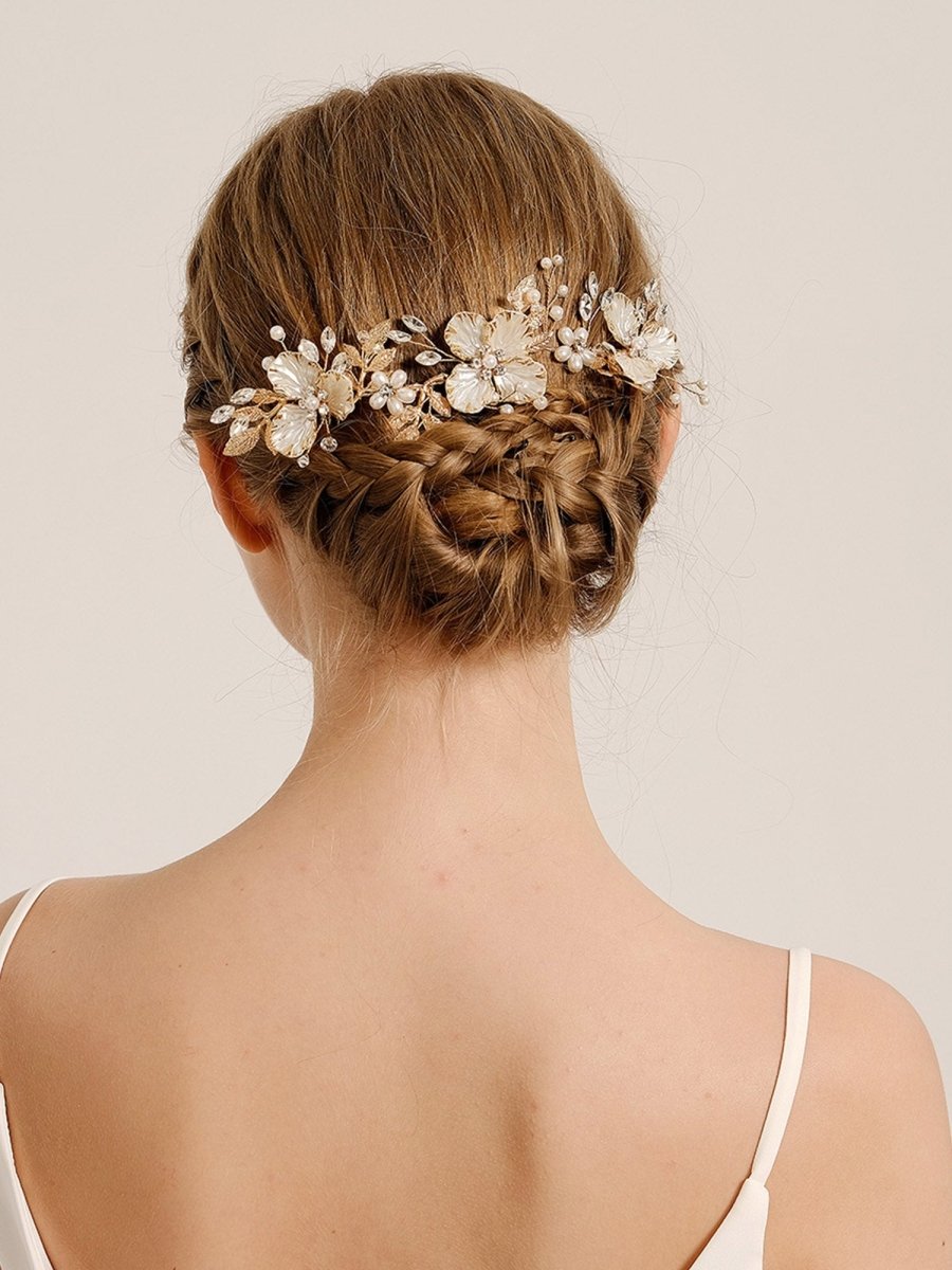 Vintage Alloy Flower Leaf Bridal Hair Comb - KissProm