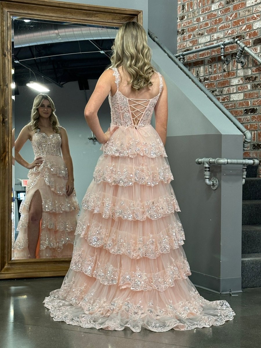 Princess A Line Off the Shoulder Corset Prom Dress with Lace Ruffles