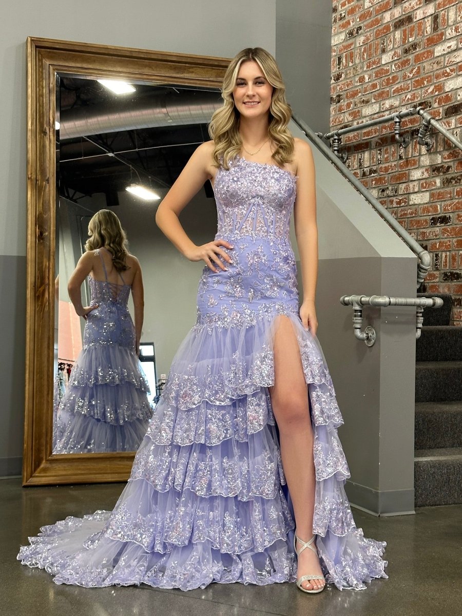 Lavender One Shoulder Prom Dresses Pleated Satin Evening Dress 21899 main image 0