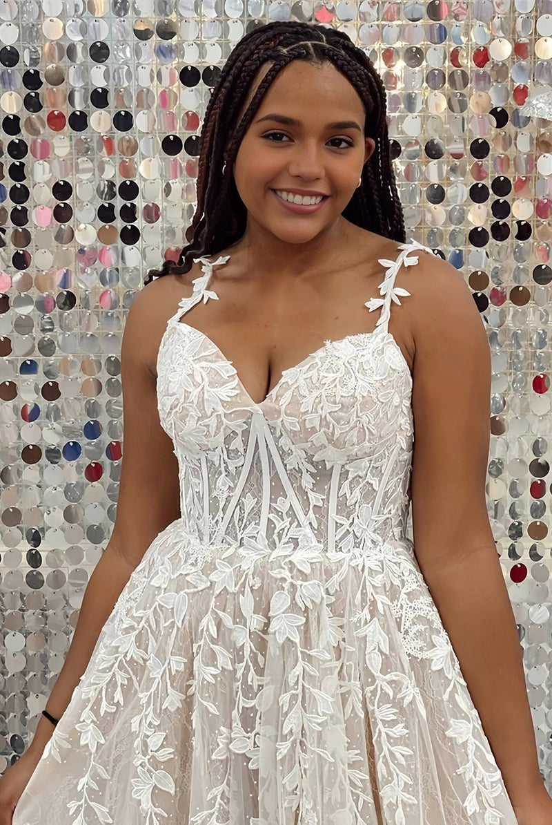 Mariana |A-line Sweetheart Lace Tulle Prom Dress with Slit