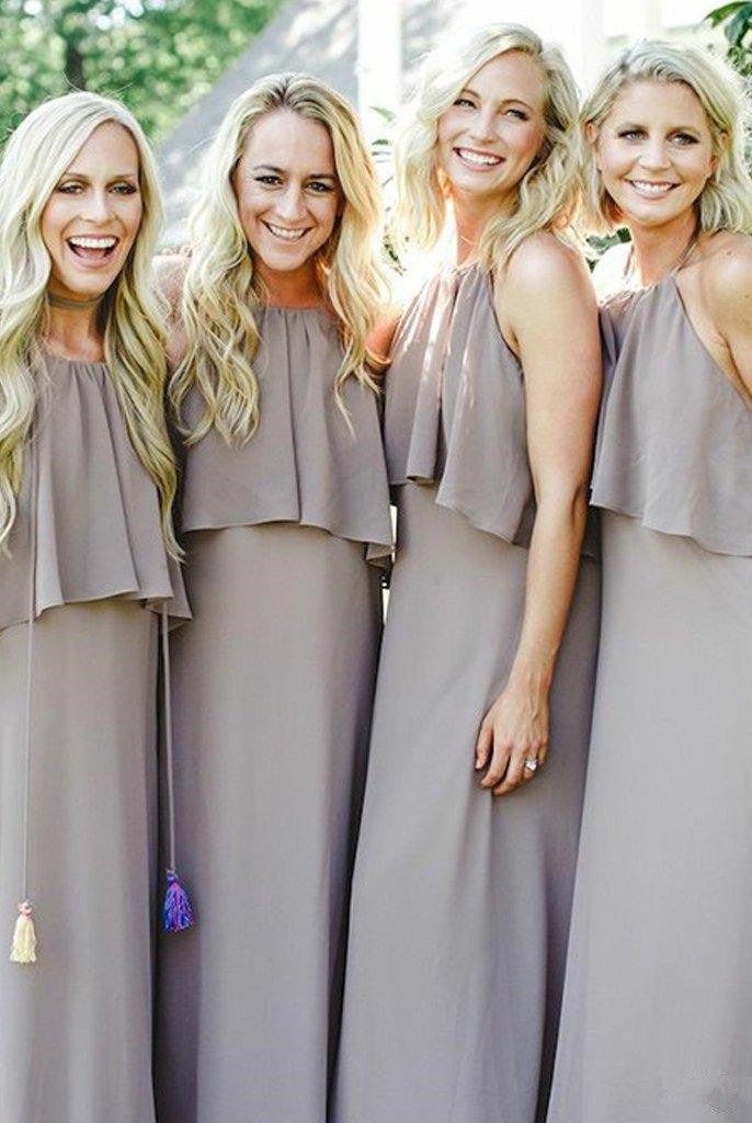 Jewel Chiffon and Ruffles Long Bridesmaid Dresses - KissProm