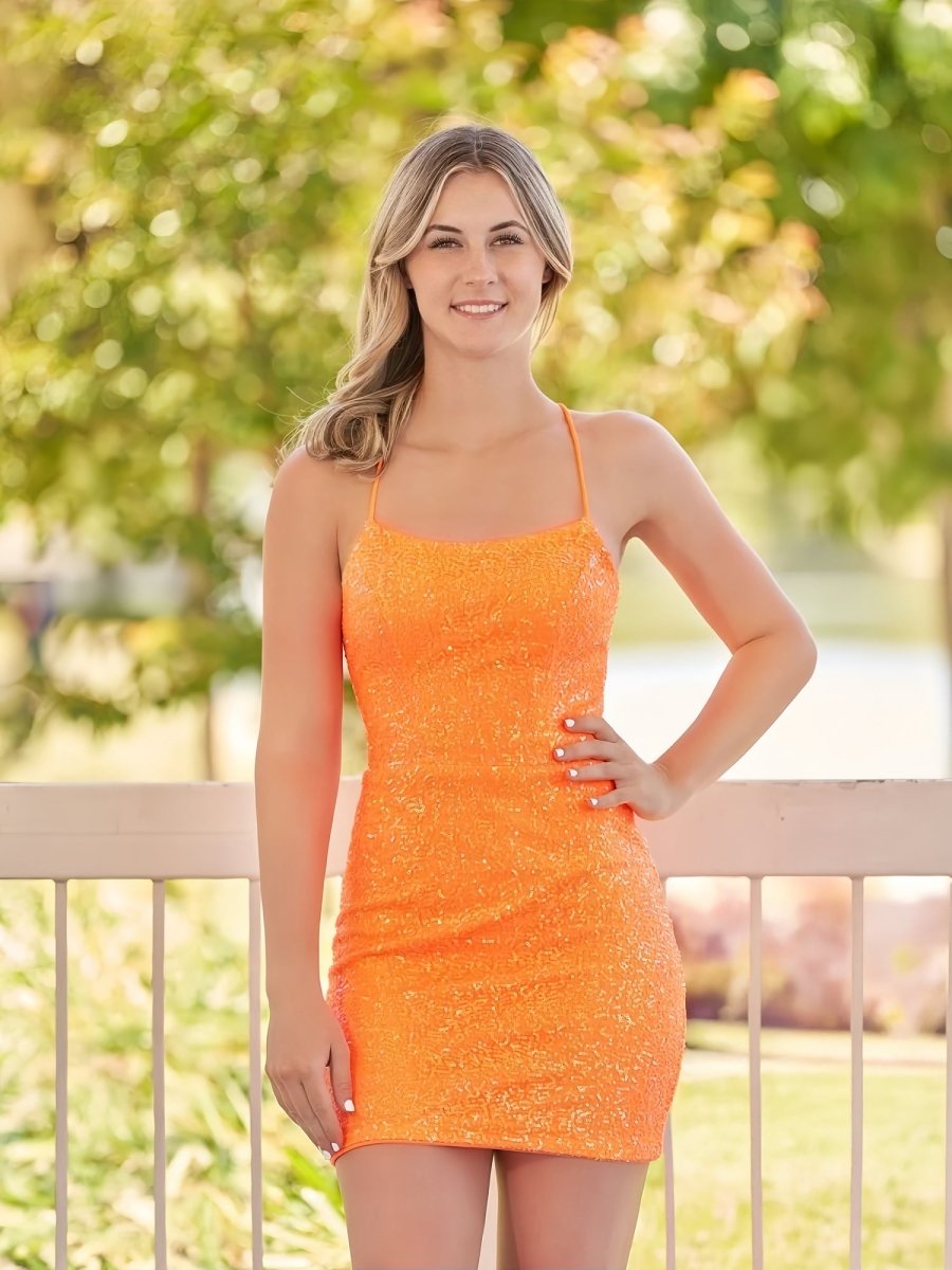 Dawn | Bodycon Short Orange Scoop Neck Sequins Homecoming Dress