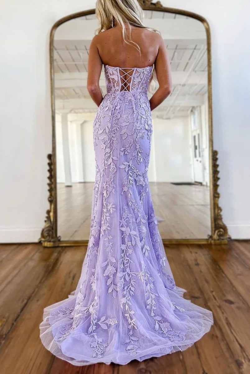 Evie |Mermaid Strapless Lace Prom Dress With Appliques