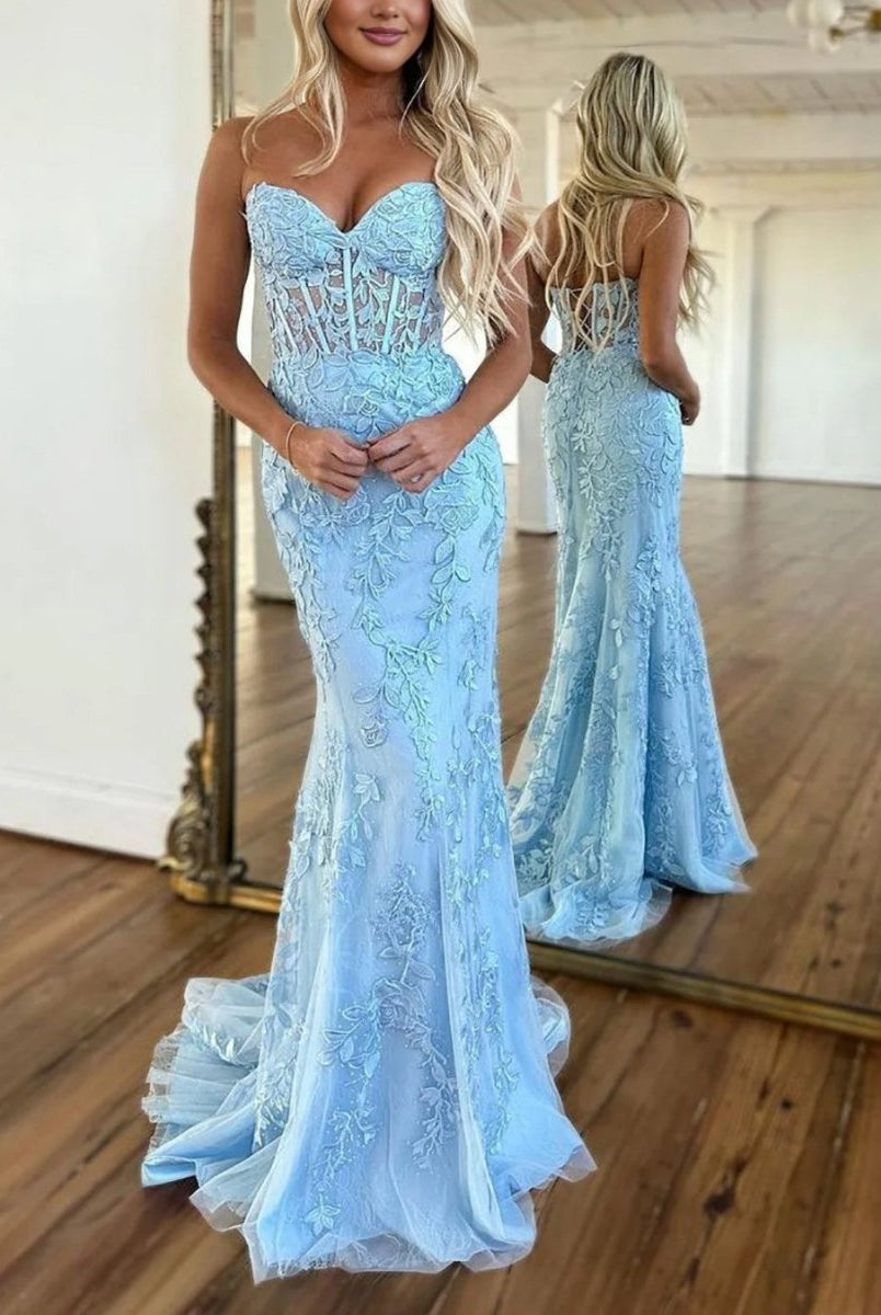 Evie |Mermaid Strapless Lace Prom Dress With Appliques
