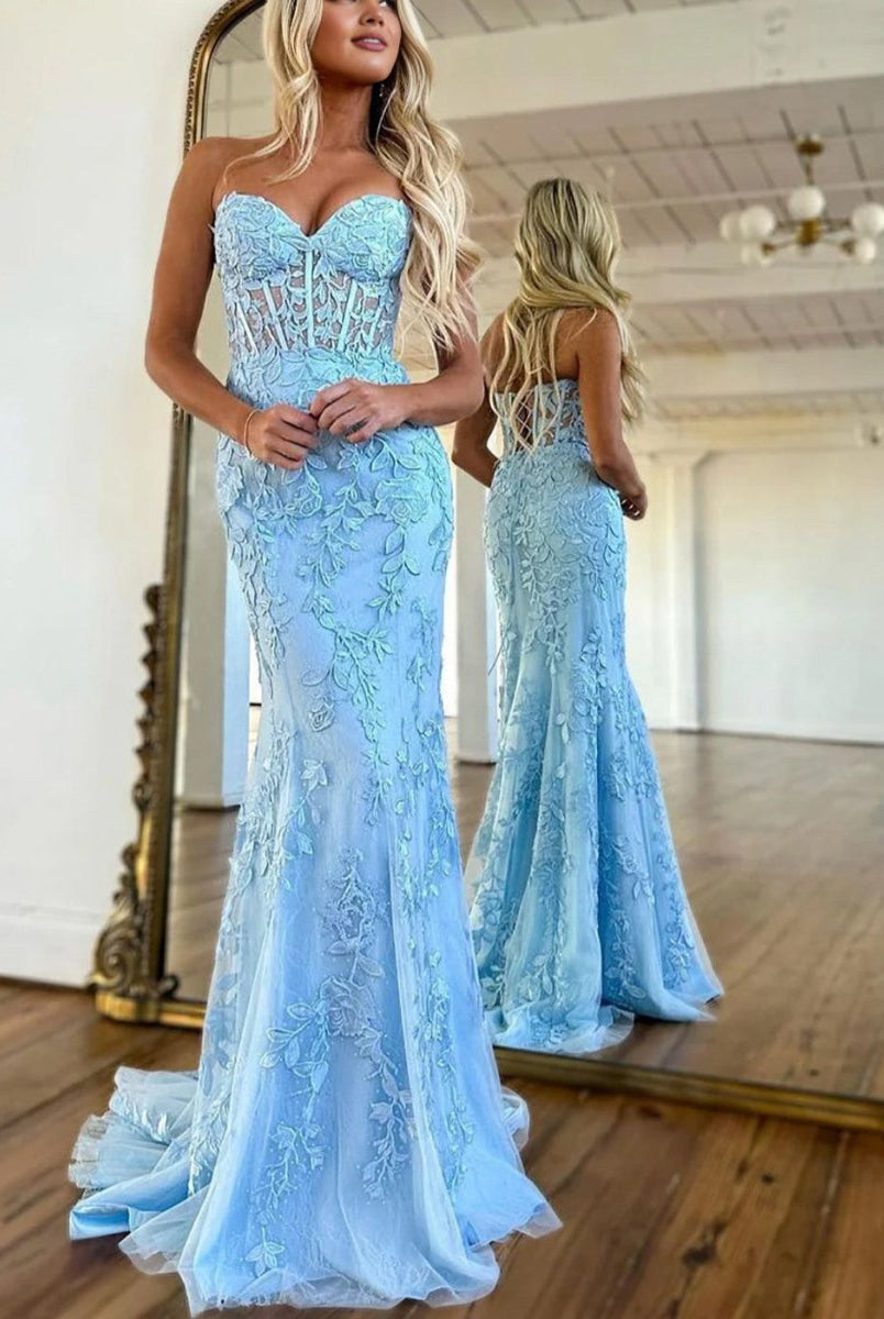 Evie |Mermaid Strapless Lace Prom Dress With Appliques