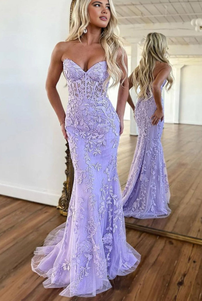 Evie |Mermaid Strapless Lace Prom Dress With Appliques