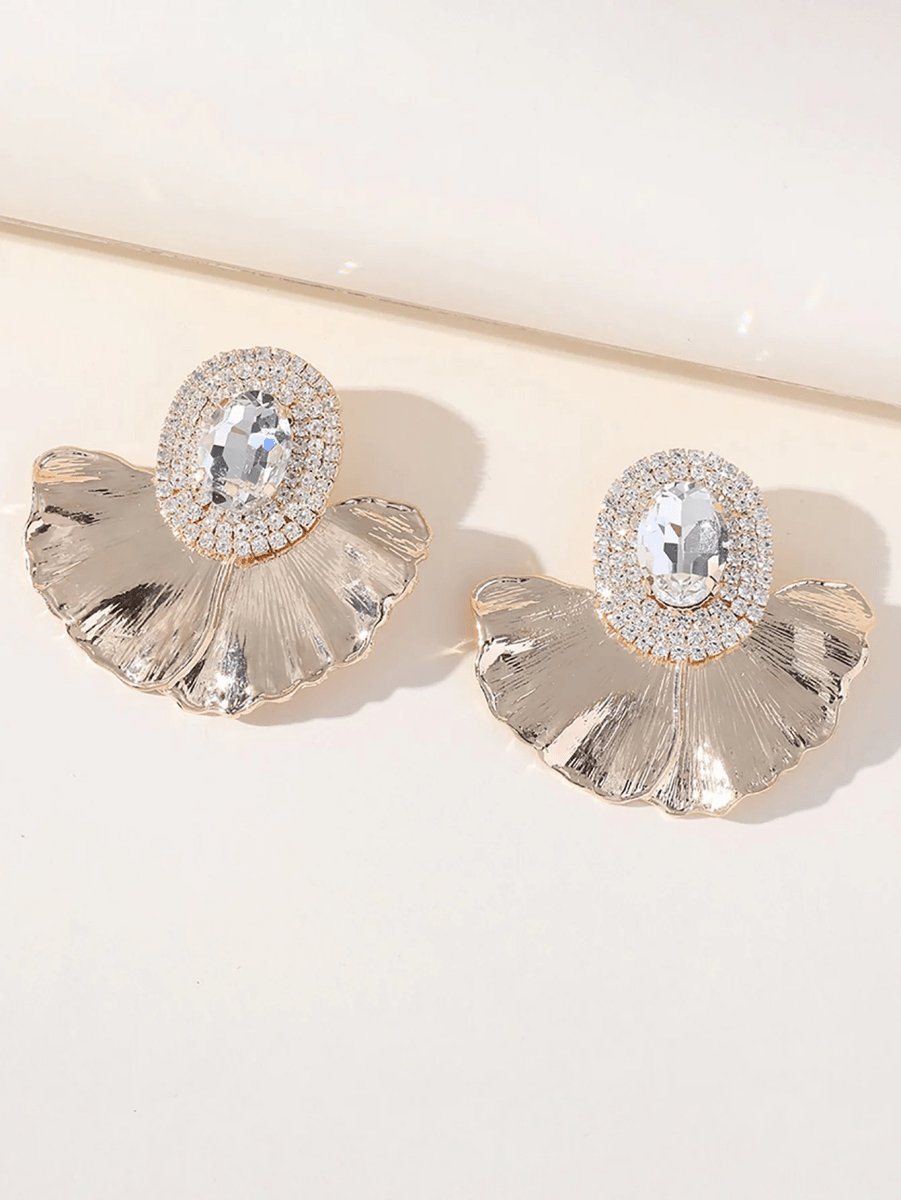 Royal Blue Rhinestones Leaf Floral Oval Earrings - KissProm