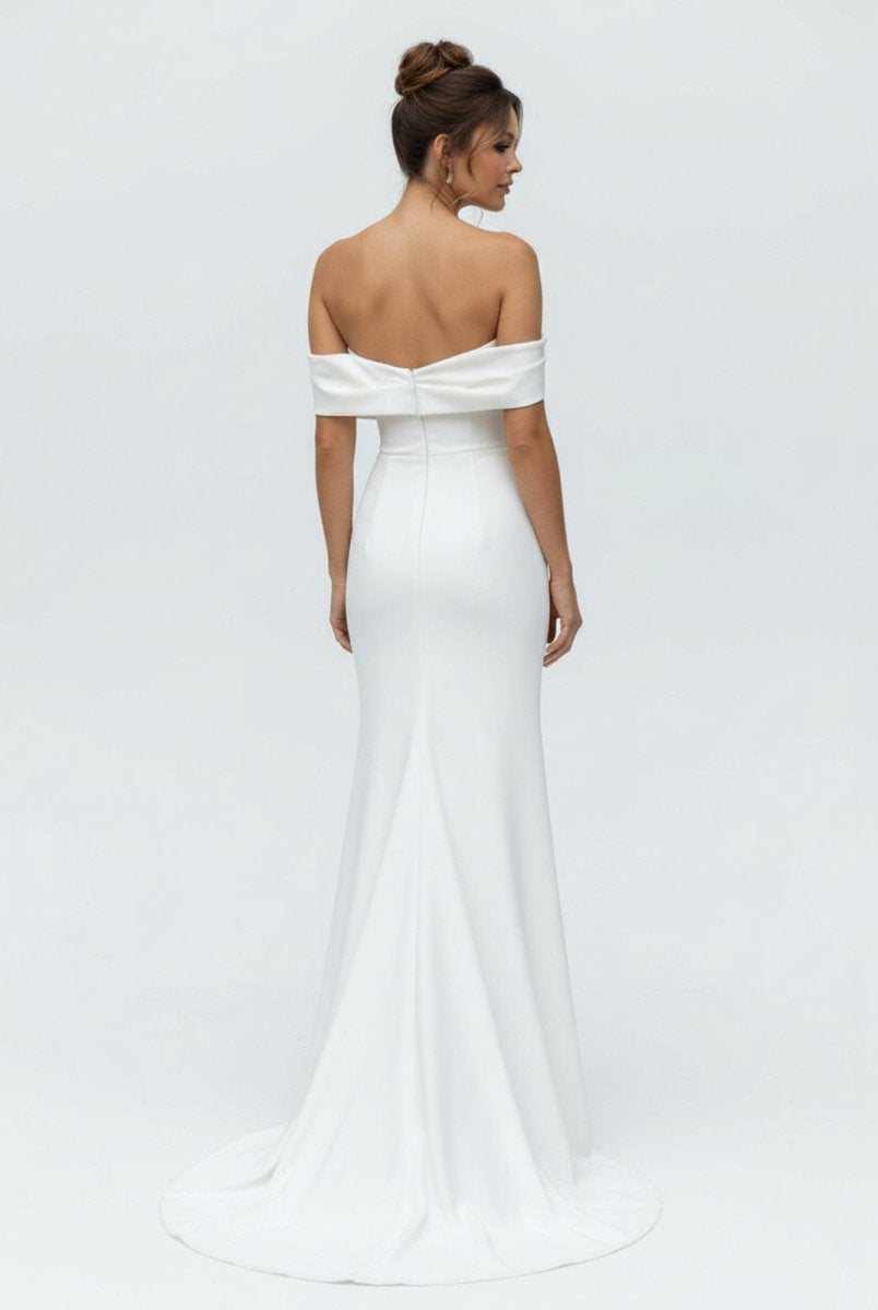 Hathaway | Mermaid Satin Off - the - Shoulder Sheath Wedding Dress with Zipper and Slit - KissProm