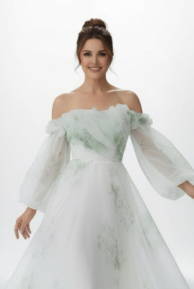 Danica | A - Line Floral Appliqued Majesty Bridal Wedding Dress with Ruffles - KissProm