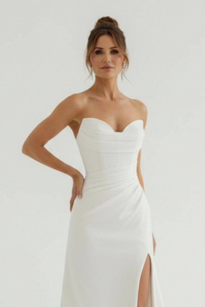 Sia | Mermaid Strapless Satin Wedding Dress With Convenient Detachable Skirt - KissProm