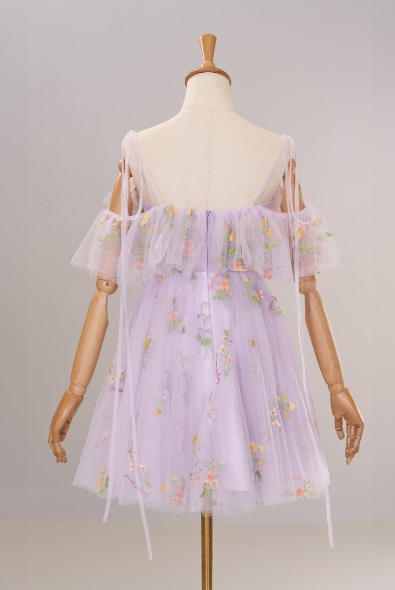 Lavender Off the Shoulder Corset Homecoming Dress with Ruffles