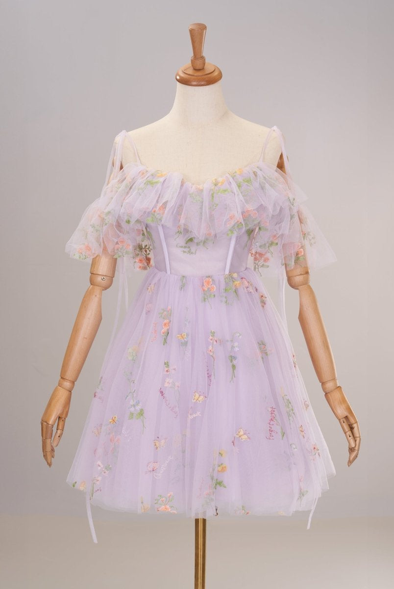 Lavender Off the Shoulder Corset Homecoming Dress with Ruffles
