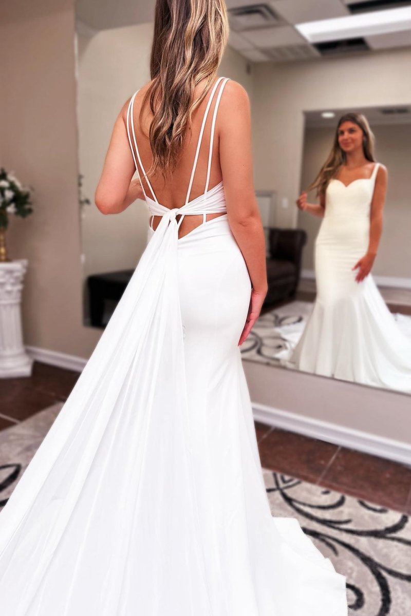 Long Chiffon Boho Wedding Dress Sweetheart Backless