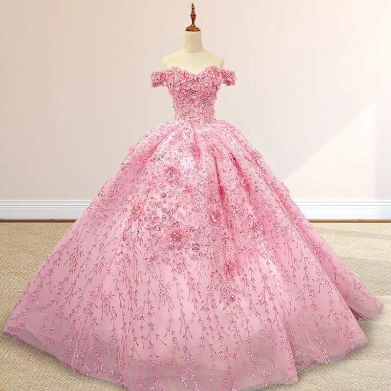 Quinceanera Dress Luxury Ball Gown Appliques Off the Shoulder Sweet Dresses Beading