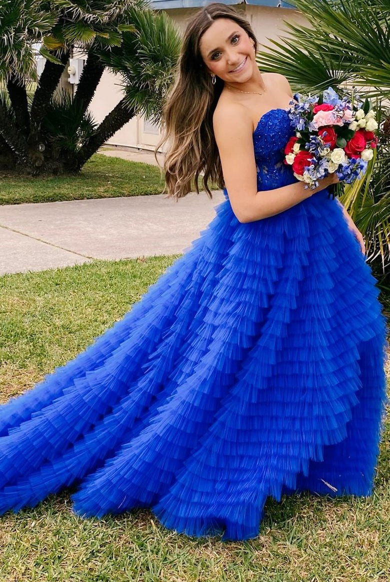 Addilyn |A-line Strapless Multi-Layers Tulle Prom Dress with Slit