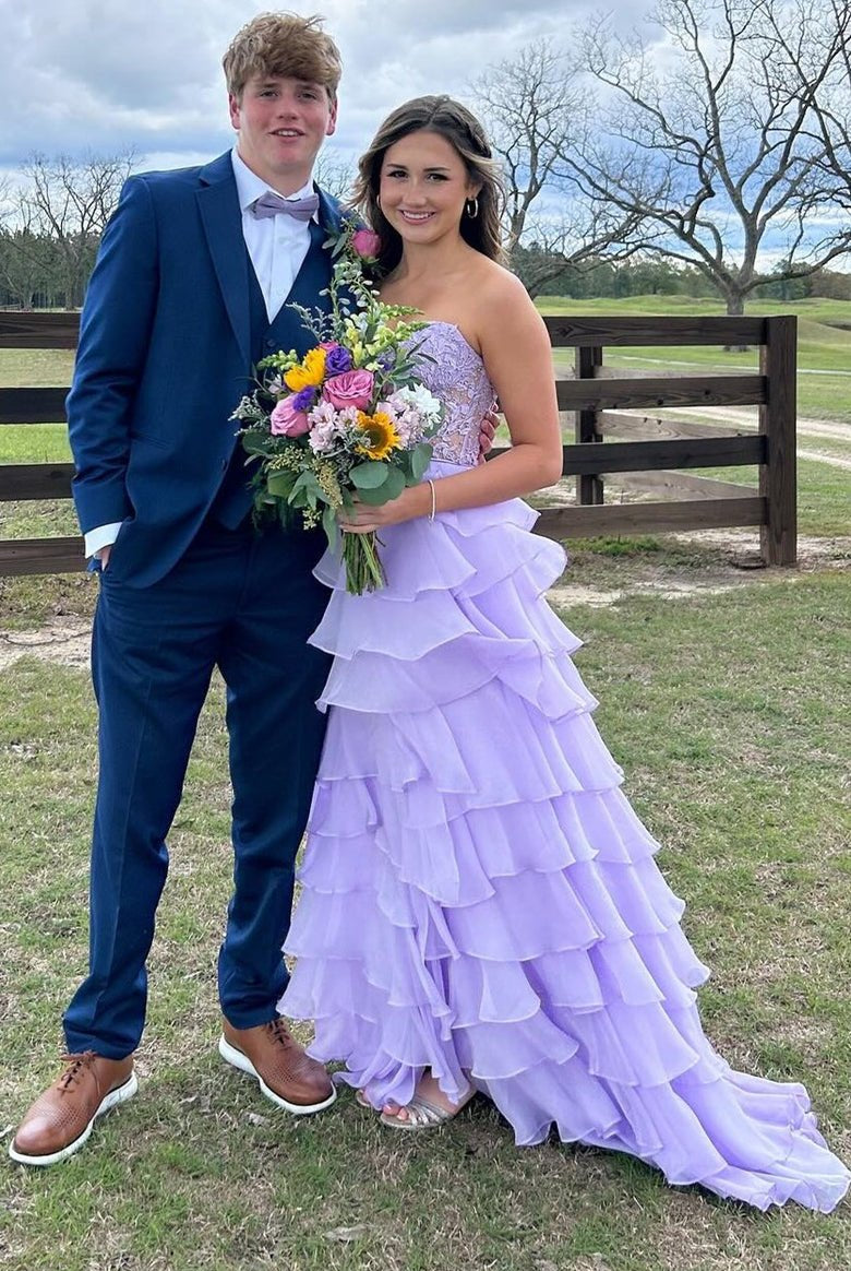 KissProm-Alondra Lavender Chiffon Sweetheart Ruffle Tiered Long Prom Dress