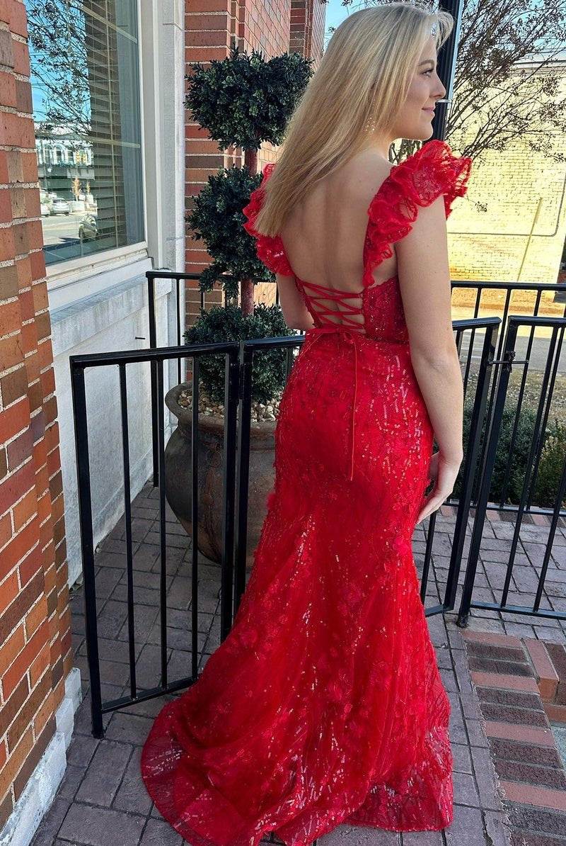 Mckinley | Yellow Ruffle Straps 3D Flower Mermaid Long Prom Dress