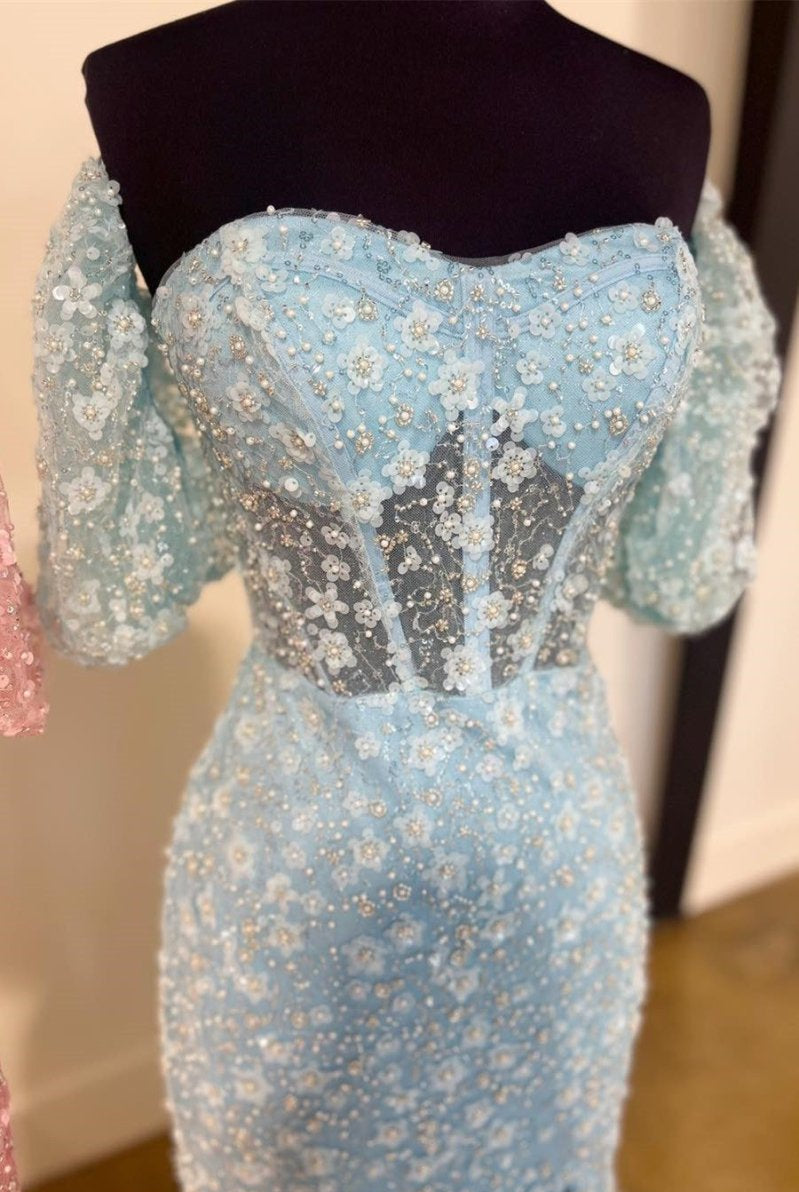 Mindy | Pink 3D Floral Lace Sweetheart Mermaid Long Prom Dress with Slit - KissProm