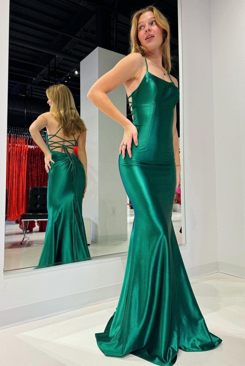 Emerald Scoop Neck Lace-Up Mermaid Long Prom Gown