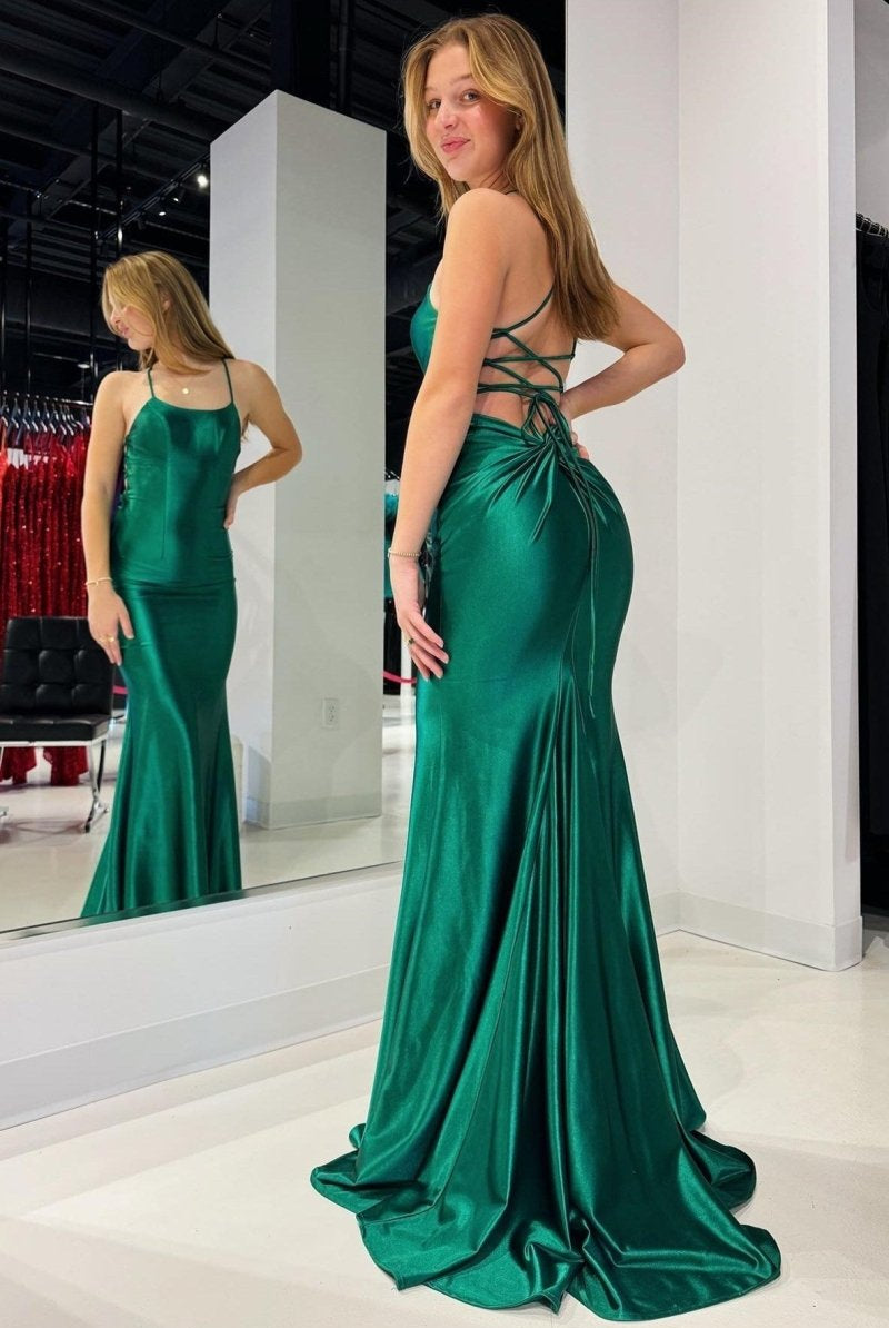 Emerald Scoop Neck Lace-Up Mermaid Long Prom Gown