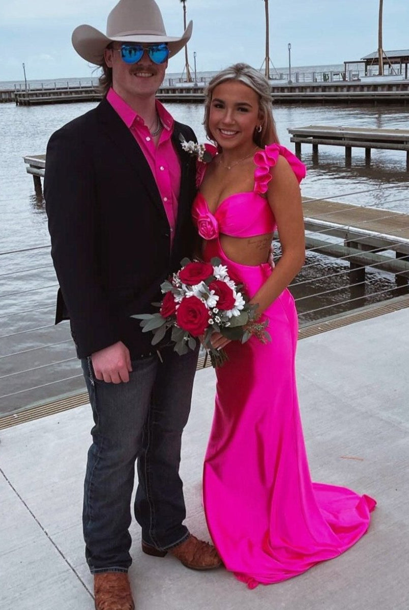 Violet Flutter Sleeve Cutout Mermaid Fitted Gown