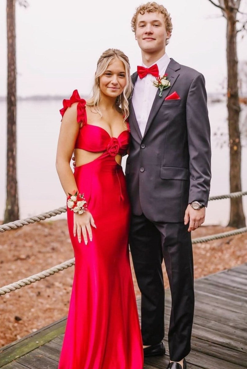 Violet Flutter Sleeve Cutout Mermaid Fitted Gown