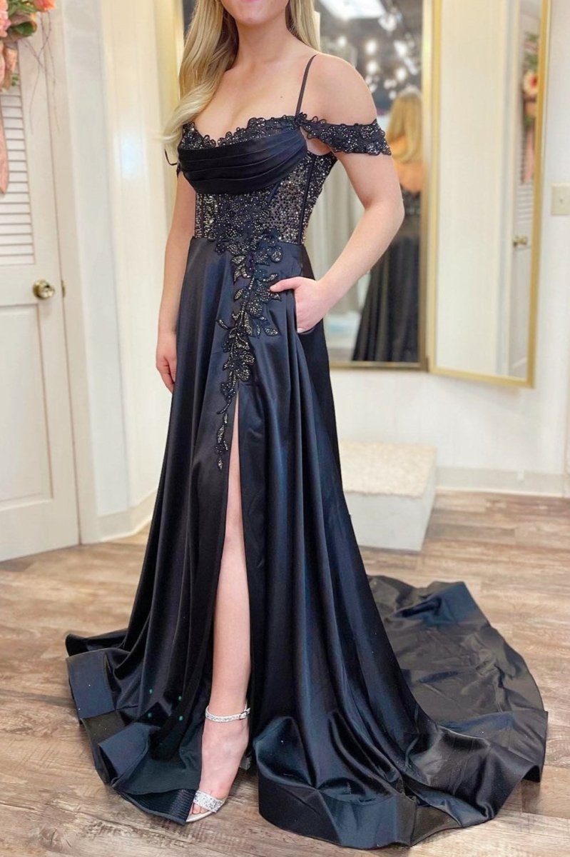 Cold-Shoulder Beaded A-Line Formal Dress with Slit Cold-Shoulder Beaded A-Line Formal Dress with Slit