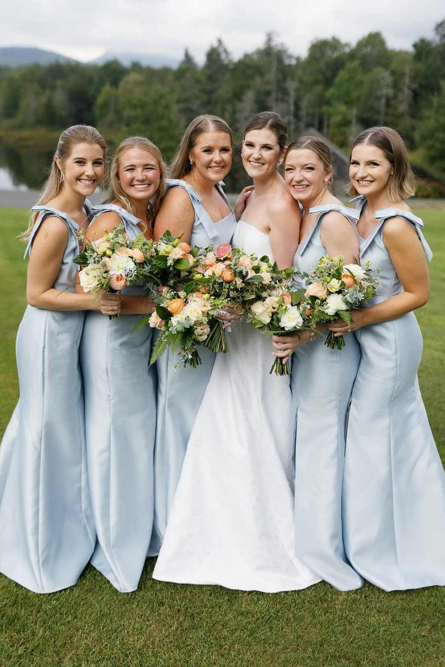 KissProm Mermaid Straps Bows Pleats Satin Sleeveless Long Bridesmaid Dress with Slit, Black / 14