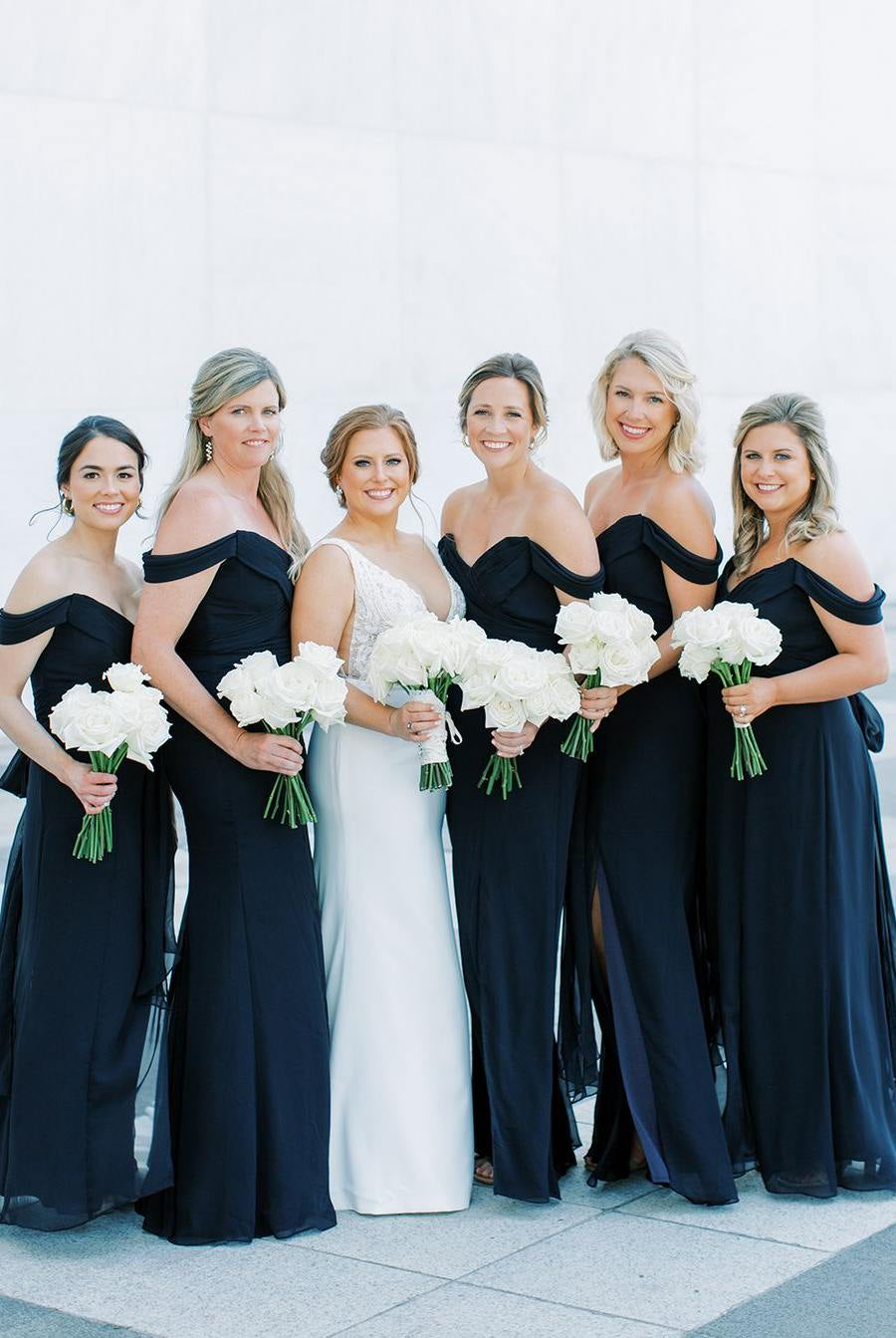 Black Mermaid Off - Shoulder Side Slit V - Neck Chiffon Long Bridesmaid Dress - KissProm