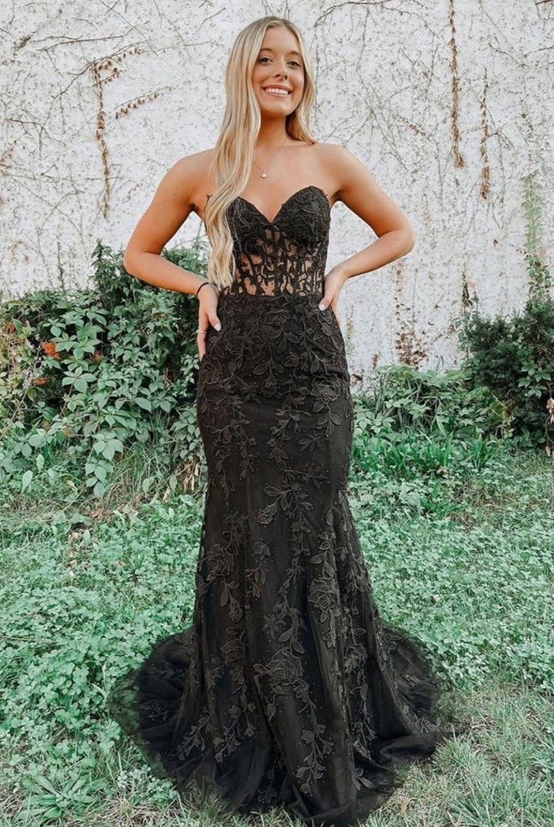 Evie |Mermaid Sweetheart Neck Lace Long Prom Dress With Appliques