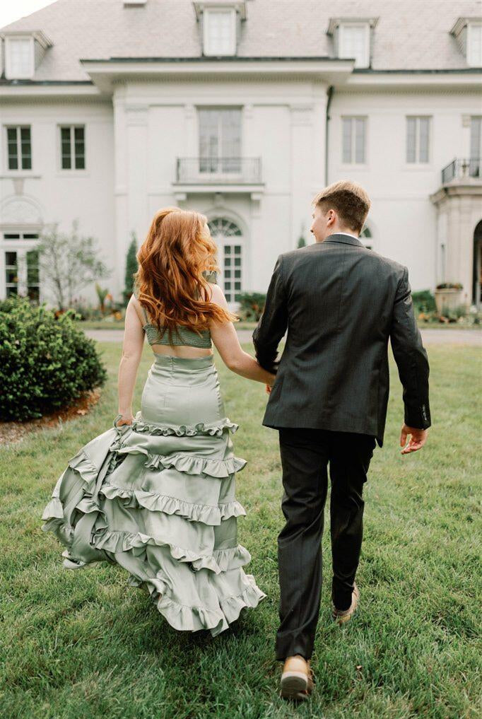 Melssa | Knotted Sage Ruffles Mermaid Tiedred Maxi Dress