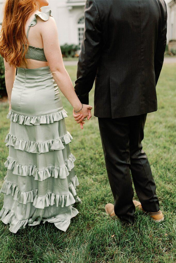 Melssa | Knotted Sage Ruffles Mermaid Tiedred Maxi Dress