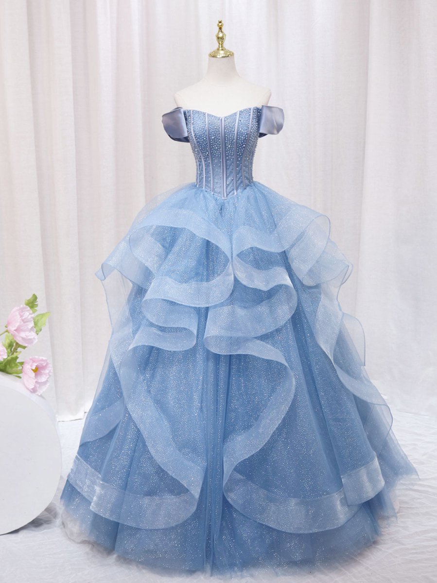 Ellyanna | A-Line Blue Tulle Long Sweet Quinceanera Dress