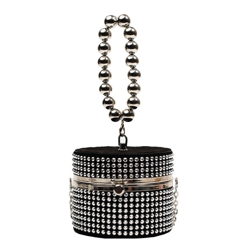 Silver Box Chain Handbag with Rhinestone - KissProm