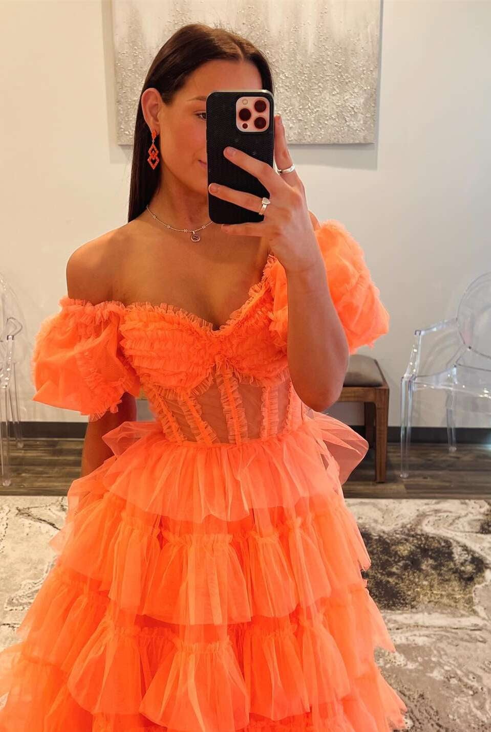 Elia |A-line Off-the-Shoulder Tulle Prom Dress with Slit