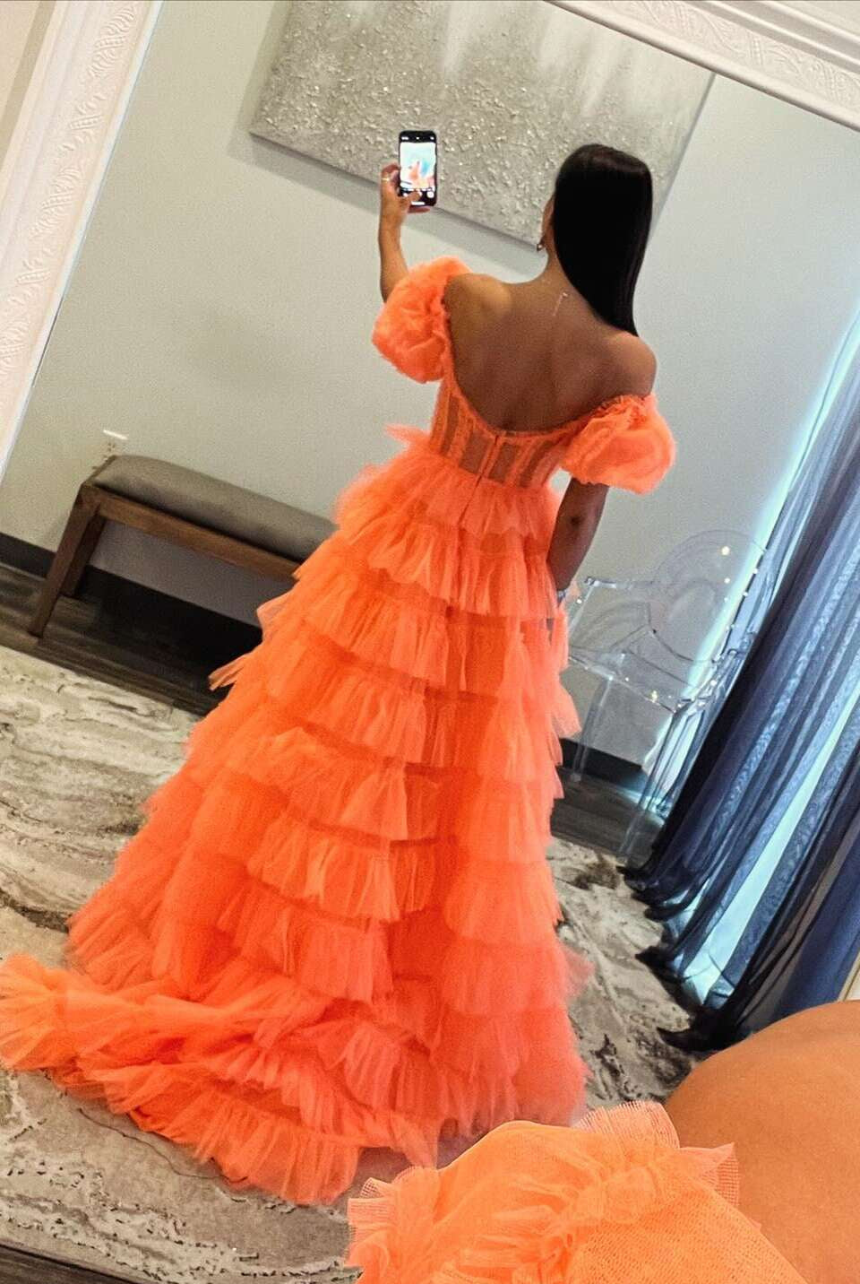 Elia |A-line Off-the-Shoulder Tulle Prom Dress with Slit