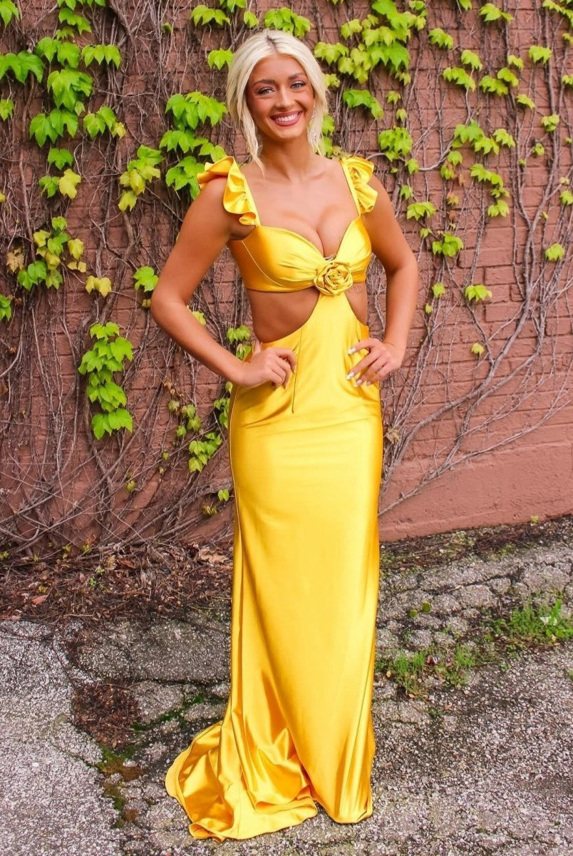 Violet Flutter Sleeve Cutout Mermaid Fitted Gown