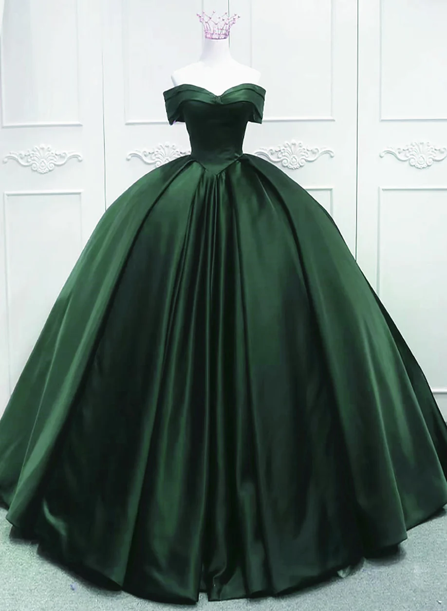 Off the Shoulder Ball Gown Dark Green Satin Quinceanera Dresses