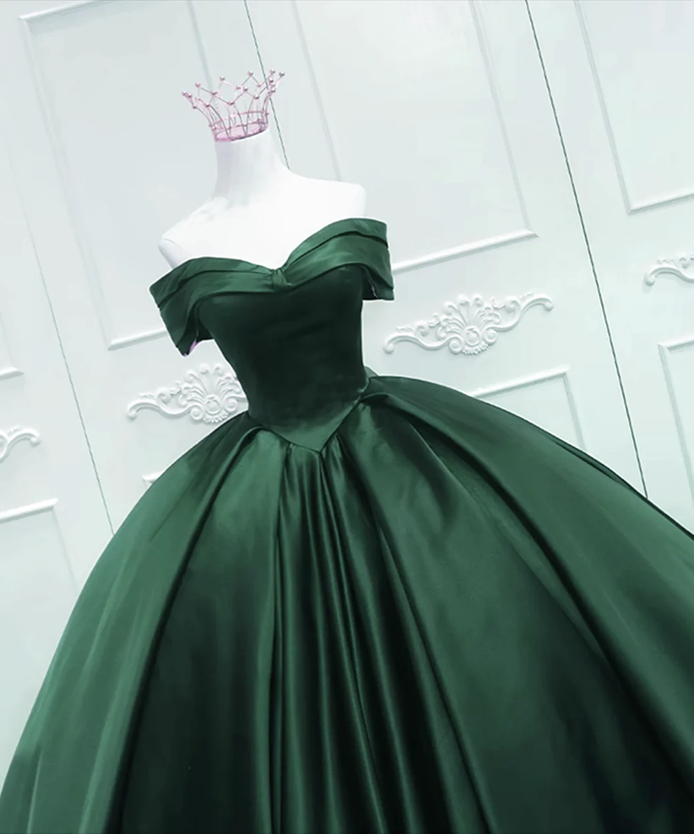 Off the Shoulder Ball Gown Dark Green Satin Quinceanera Dresses